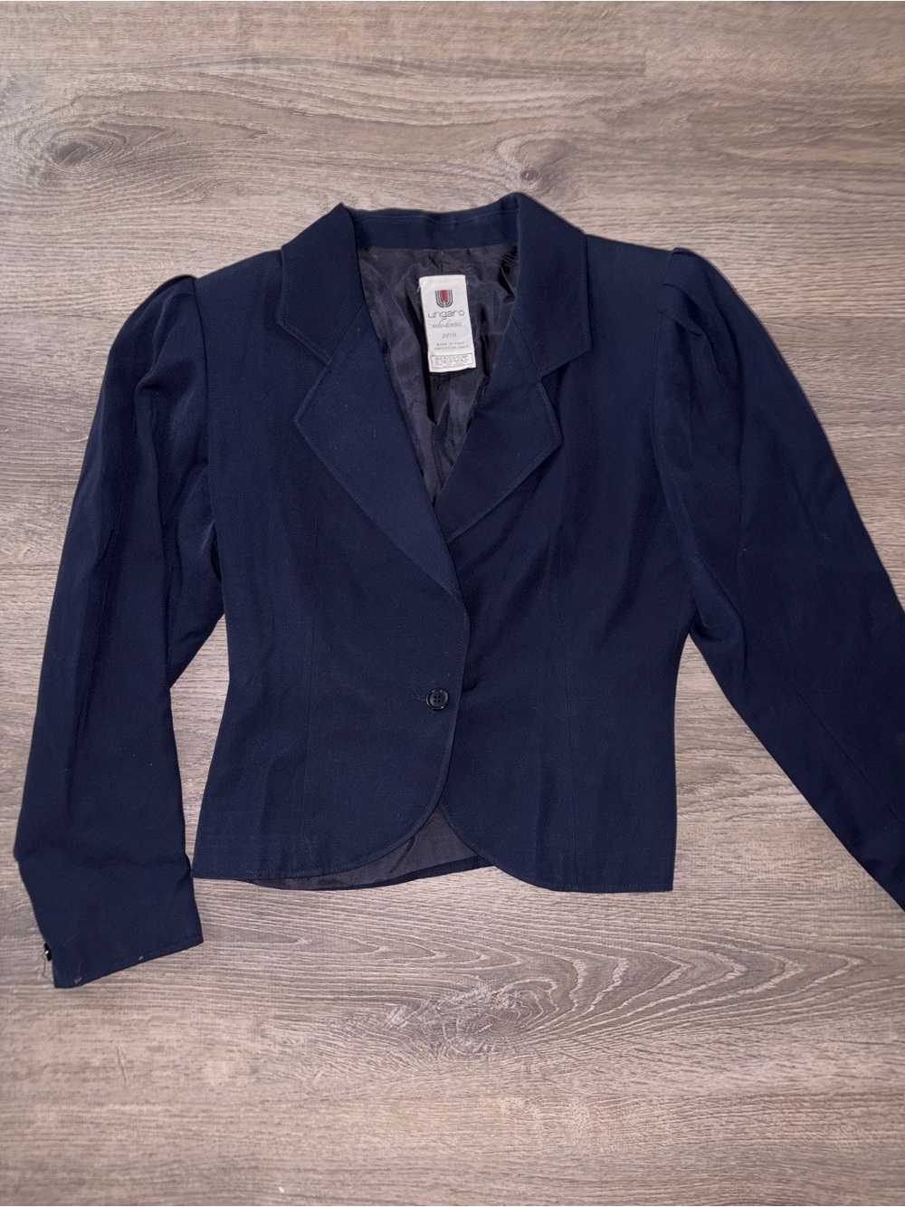 Ungaro Solo Donna Paris Women's Navy Solid Button Lined Collared Blazer Jacket 8